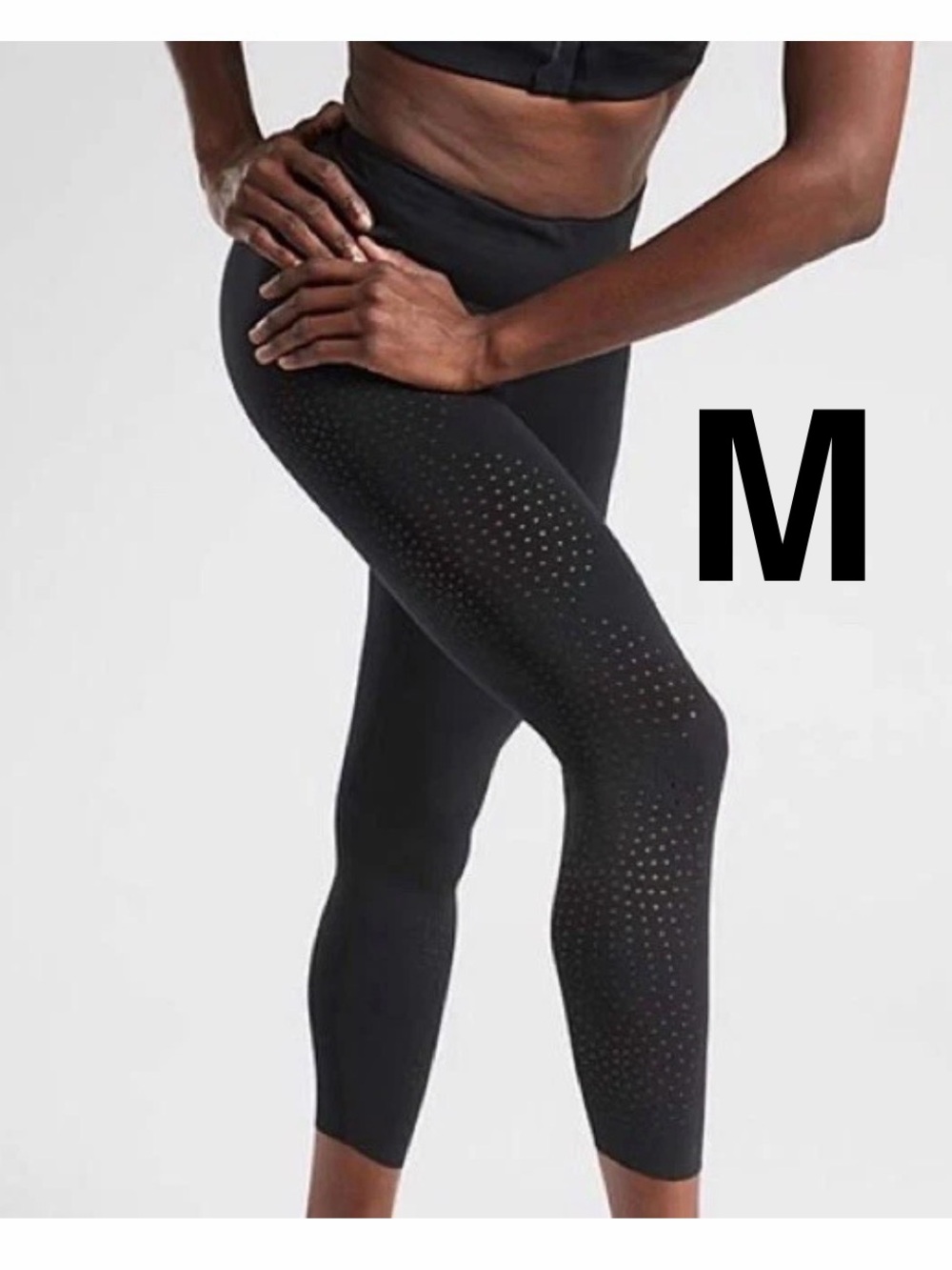 Athleta Black Mid Rise Velocity Laser-Cut Capri Leggings EUC Size M